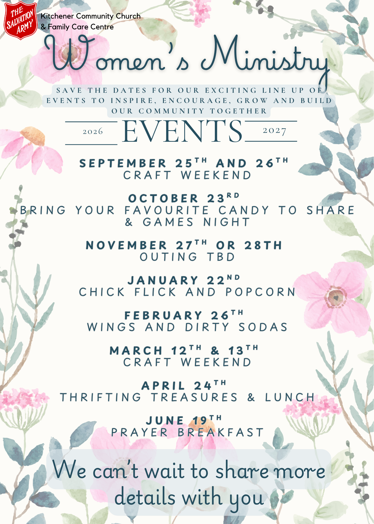 women's ministry dates and events for 2026/2027